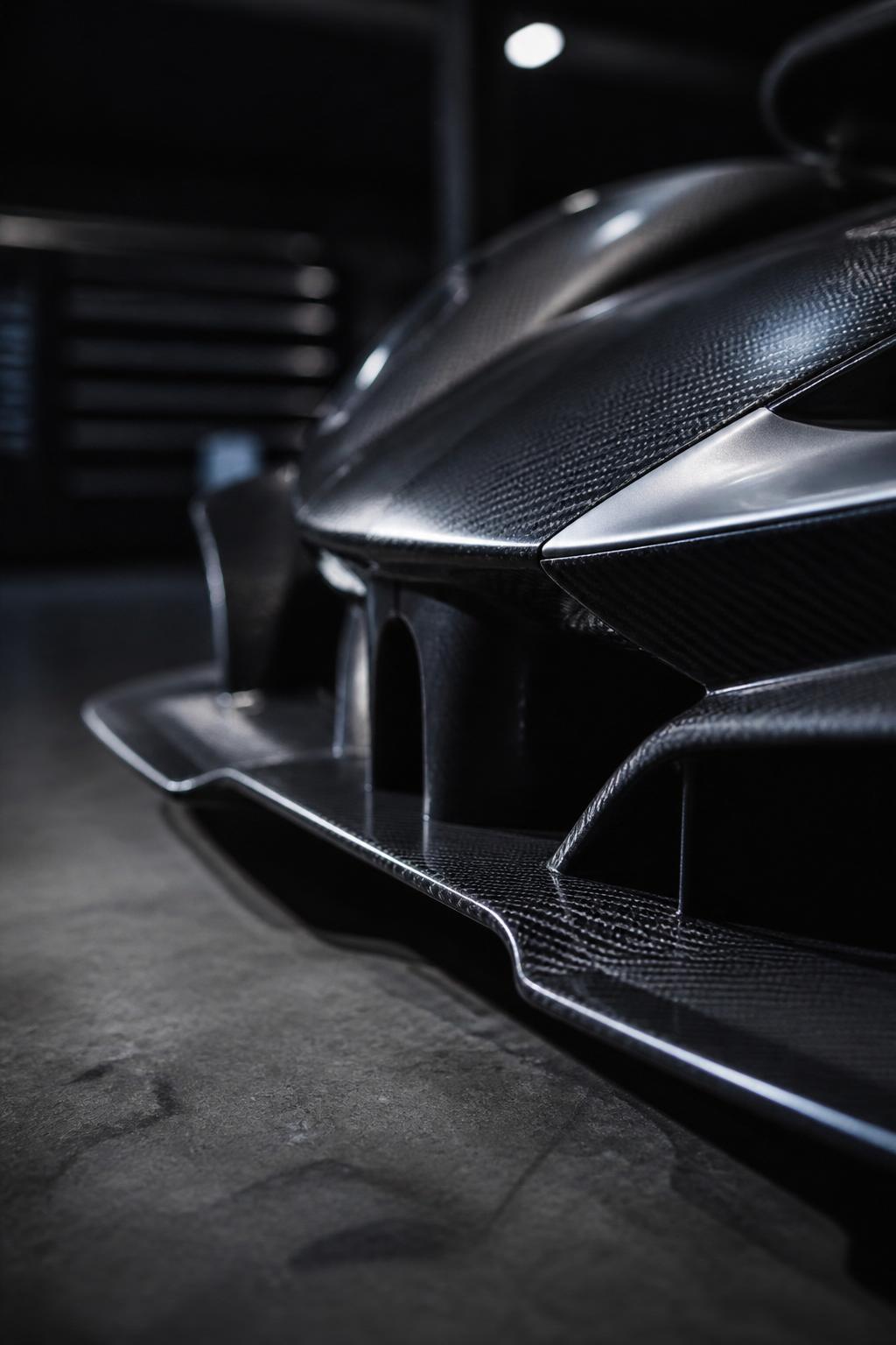 Carbon fiber race car front splitter detail